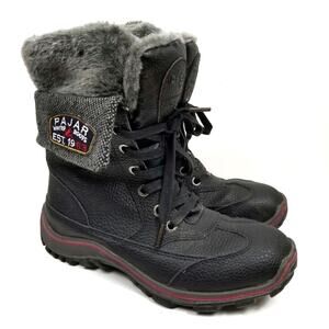 Pajar Canada Women's Alice Black Leather Winter Rain Snow Boots Size 8-8.5